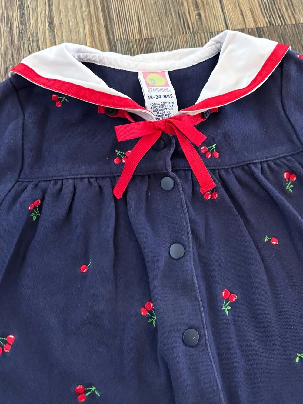 Y2K Gymboree Sailor Collar Cherry Romper Jumper 18-24 Months Blue Red White 2001